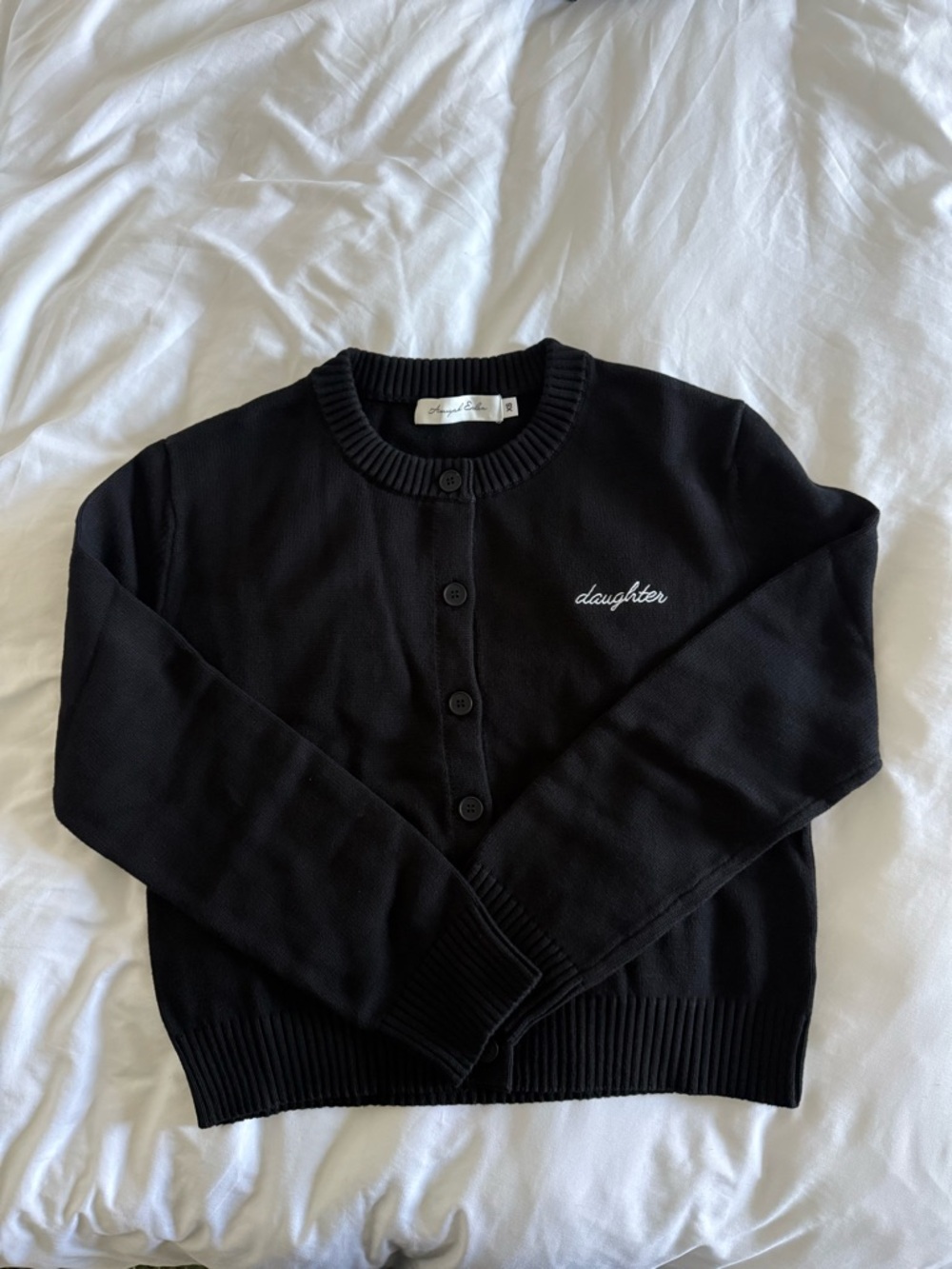 Daughter Embroidered Crewneck Cardigan - Black